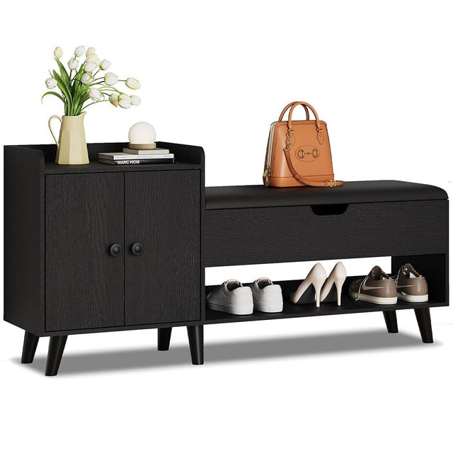 ZOPEND 50" Entryway Shoe Bench with Hidden Storage,Shoe Organizer Storage Bench with Shelf and Cabinet Entryway Bench for Bedroom Living Room and Hallway