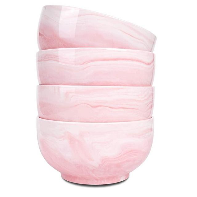Bosmarlin Marbling Ceramic Soup Bowl Set of 4, 33 Oz, Dishwasher and Microwave Safe (33 Oz, A-Pink Marbling)