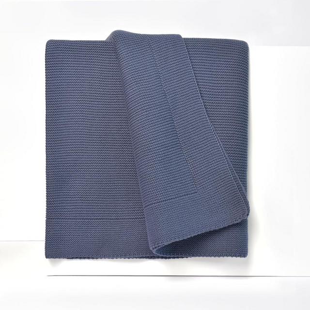 GREEN COZY 100% Cotton Knitted Throw Blanket – Oeko-TEX® Certified, Breathable & Soft, 50" x 60" – Substantial All-Season Blanket for Couch, Bed, Home Décor and Gifting - 2 lb (Blue)