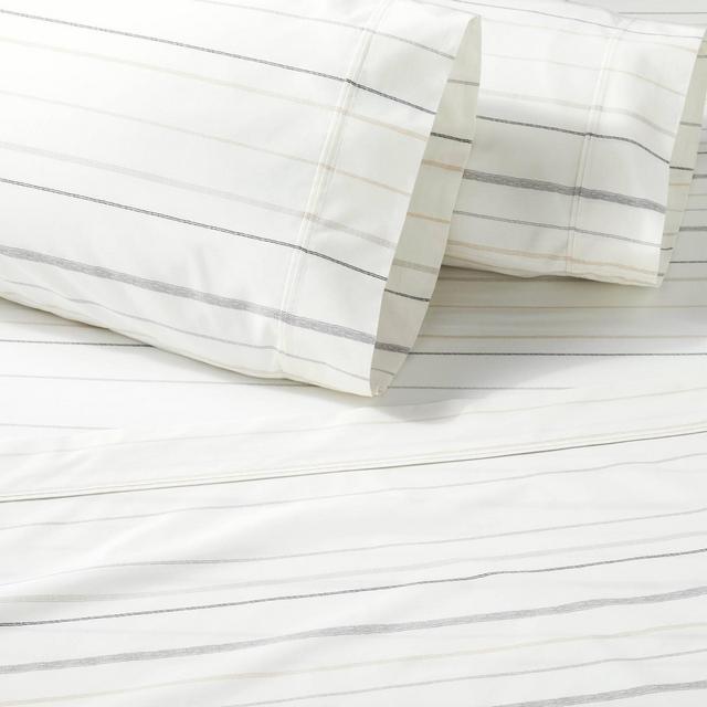 4pc Queen Cotton Percale Multistripe Sheet Set Gray/Neutrals - Hearth & Hand™ with Magnolia