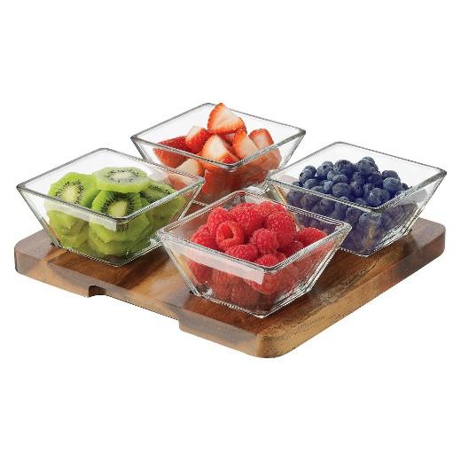Libbey® Square Glass 5pc Relish Serving Set - Wood Base