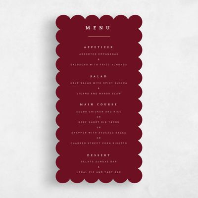 Red Scalloped Wedding Menu - Corwin Foil