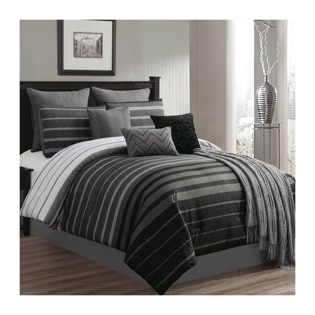 King 10pc Barkley Comforter Set Black/Gray - Riverbrook Home