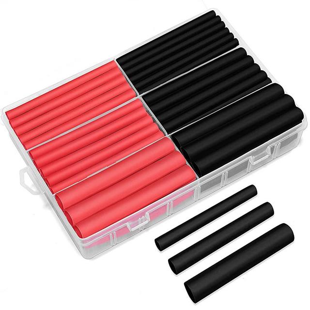 Ginsco 100Pcs Big Size 3:1 Shrink Ratio Dual Wall Adhesive Lined Heat Shrink Tubing Tube: 3/8",1/4",3/16" 2 Color KIT Black Red