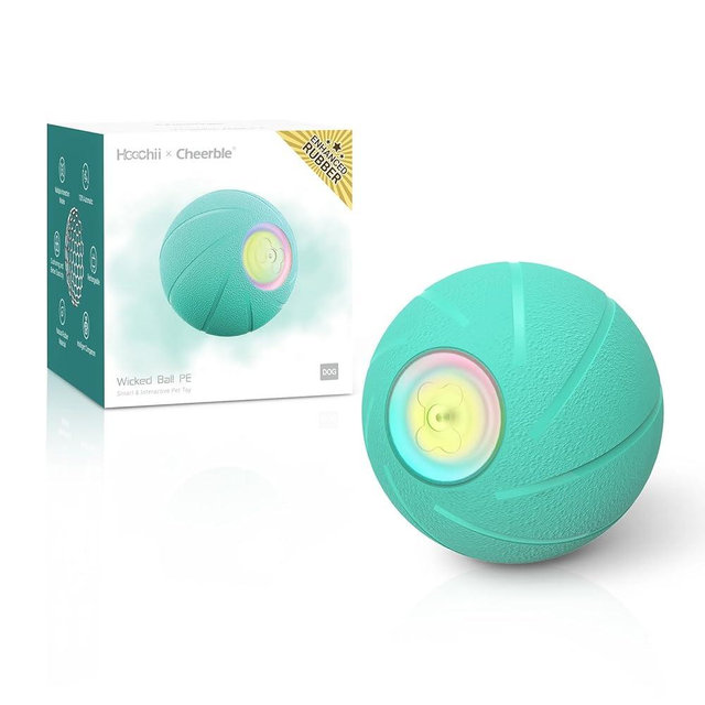 Hoochii [Enhanced Rubber Version Intelligent Interactive Dog Toy Ball, Wicked Ball PE, 3 Interactive Modes, Active Rolling Ball for Medium and Large Dogs with LED Lights, DC Rechargeable