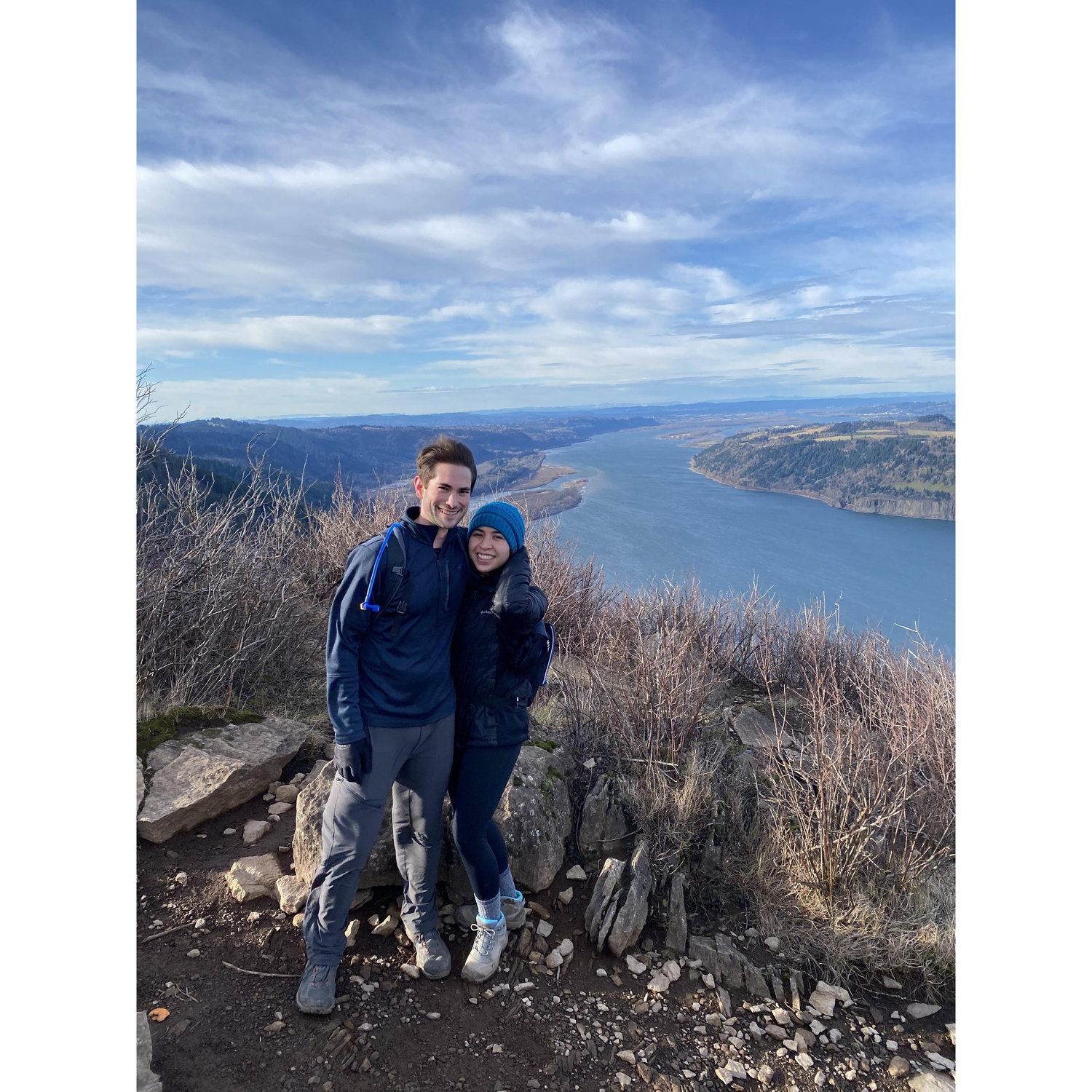 At the top of Angel's Rest just after getting engaged, Dec 2020.