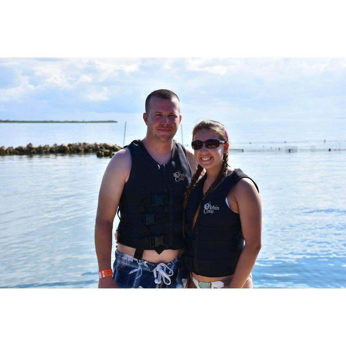 Swimming with the dolphins in Grand Cayman.