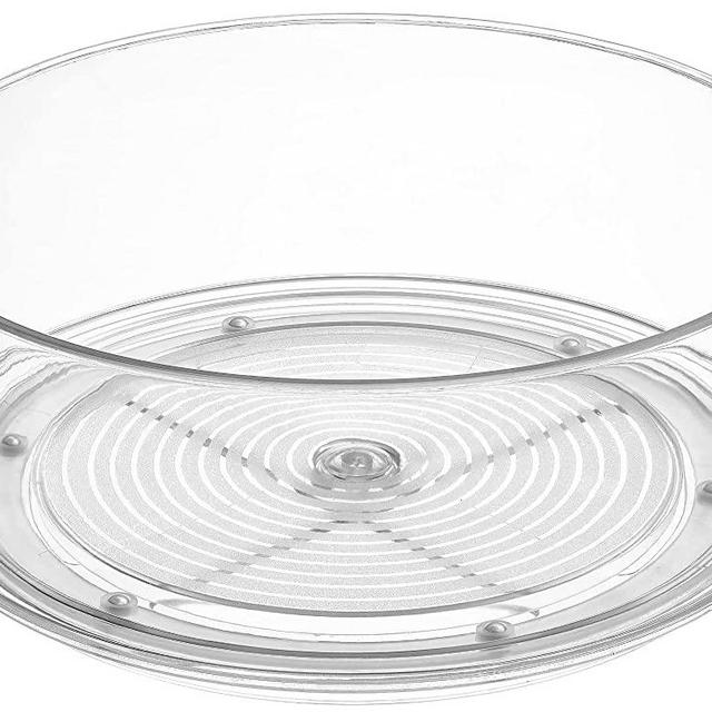 Round Plastic Lazy Susan Turntable Food Storage Container for Kitchen, 2-Pack