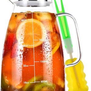 68oz Glass Pitcher with Handle and Lid, Aofmee 2 Liter Water Pitcher with Precise Scale Line, Cold Heat Resistant Ice Tea Pitcher for Bridge, Sun Tea Glass Jar for Outside, Borosilicate Carafe