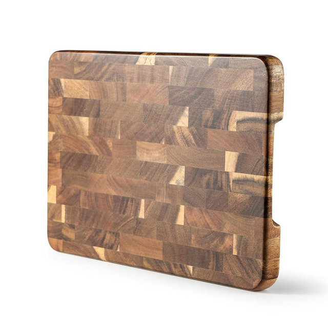 James.F End Grain Cutting Boards, Wooden Cutting Board for Kitchen with Side Handles, Acacia Wood Butcher Block Chopping Board for Meat Bread (13"x9"x1")