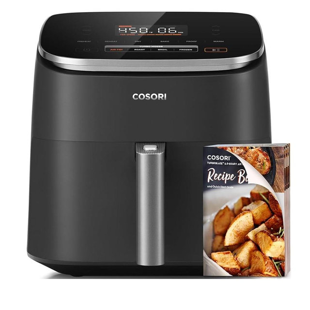 COSORI Air Fryer 9-in-1, Compact & Large 6-Qt, Fast Turbo Modes, 90°–450°F Even Results With Precise Temperature Control, Up to 95% Less Oil*, Roast, Bake, Dry, Reheat, Frozen, Broil, Proof, Grey