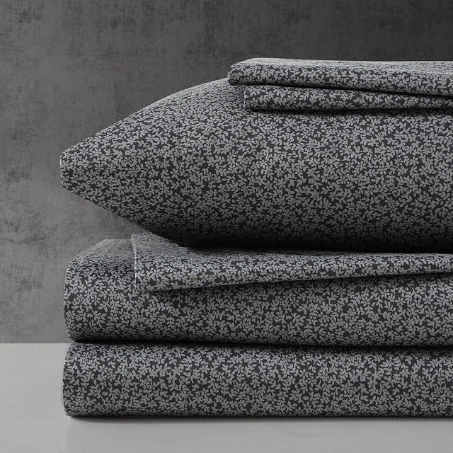 Kenneth Cole - King Sheet Set, Super Soft Wrinkle-Resistant Bedding with Bonus Pillowcases, Floral Home Decor, Oeko-Tex Certified (Chill Flowers Charcoal, King)