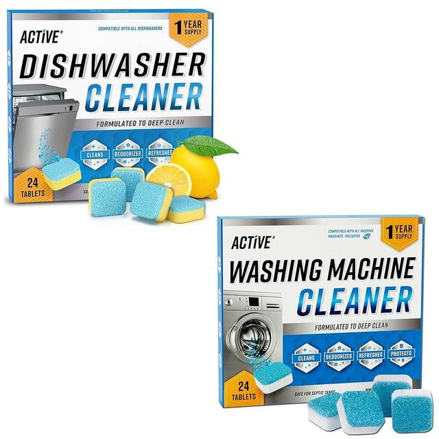 Bundle - 12 Month Supply Dishwasher and Washing Machine Cleaner Tablets - 48 Tablet Combo With Deodorizer and Descaler for Deep Cleaning