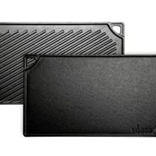 Lodge LDP3 Reversible Grill/Griddle, 9.5-inch x 16.75-inch & LGP3 Rectangular Cast Iron Grill Press, Pre-Seasoned, 6.75-inch x 4.5-inch