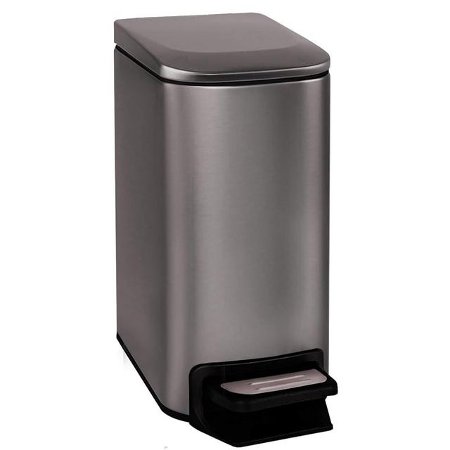 TIPGO Slim Bathroom Trash Can with Lid Soft Close, 6 Liter / 1.6 Gallon Stainless Steel Garbage Can with Removable Inner Bucket, Step Pedal, Small Trash Cans for Bedroom, Office, Kitchen (Black Gold)