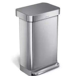 simplehuman 45L Rectangular Step Kitchen Trash Can with Liner Pocket, Brushed Stainless Steel with Grey Plastic Lid CW2080 - The Home Depot