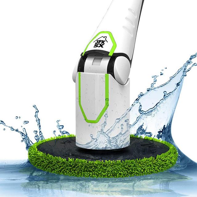 JPK SX Spin Scrubber | Powerful Electric Mop with LED Display | Cordless Power | Household Extension Handle Shower Cleaner | Scrubber | Brushes | Mops | Sponge | Storage Rack - White
