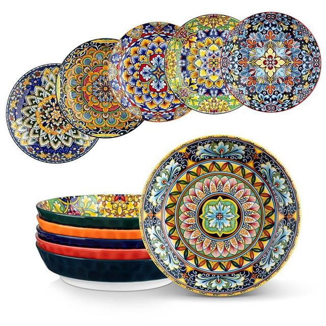 vancasso Pasta Bowls, Ceramic Salad Bowls of 6, 32 oz Large Corlorful Serving Bowls for Kitchen, Dishwasher & Microwave Safe Soup Bowls, Pasta Plates