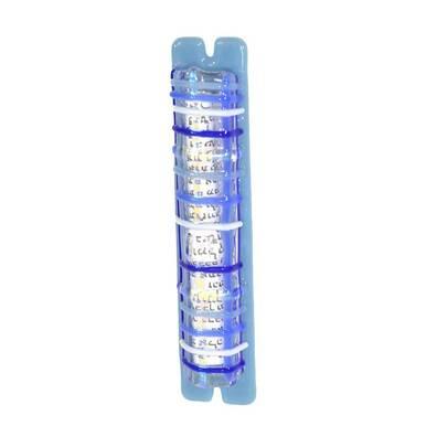 Blue Weave Fused Glass Mezuzah with Kosher Scroll