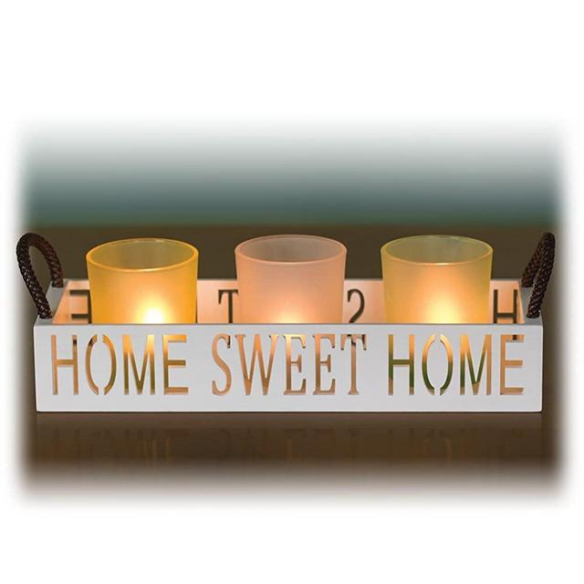 Dawhud Direct Home Sweet Home 3 Glass Candle Holder Set, LED Tealights and Decorative Tray