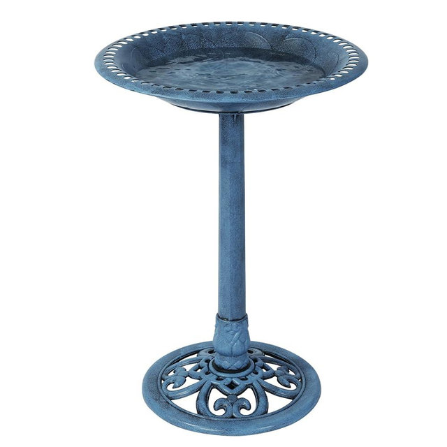 Backyard Expressions Outdoor Garden Bird Bath - Blue - Weather Resistant Polyresin - 27 Inch