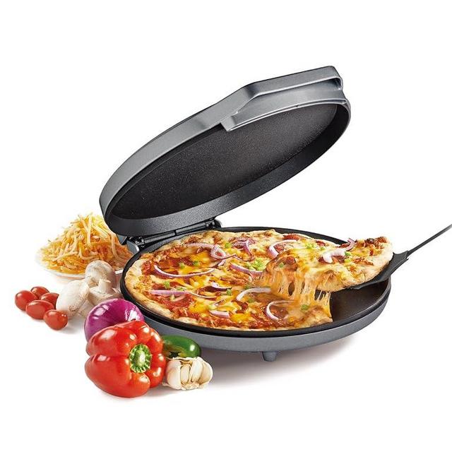 Betty Crocker Pizza Maker Plus, 12" Indoor Electric Grill, Nonstick Griddle Pan for Pizzas, Quesadillas, Tortillas, Nachos and more, 12" Electric Griddle for Delicious Meals and Snacks, Silver