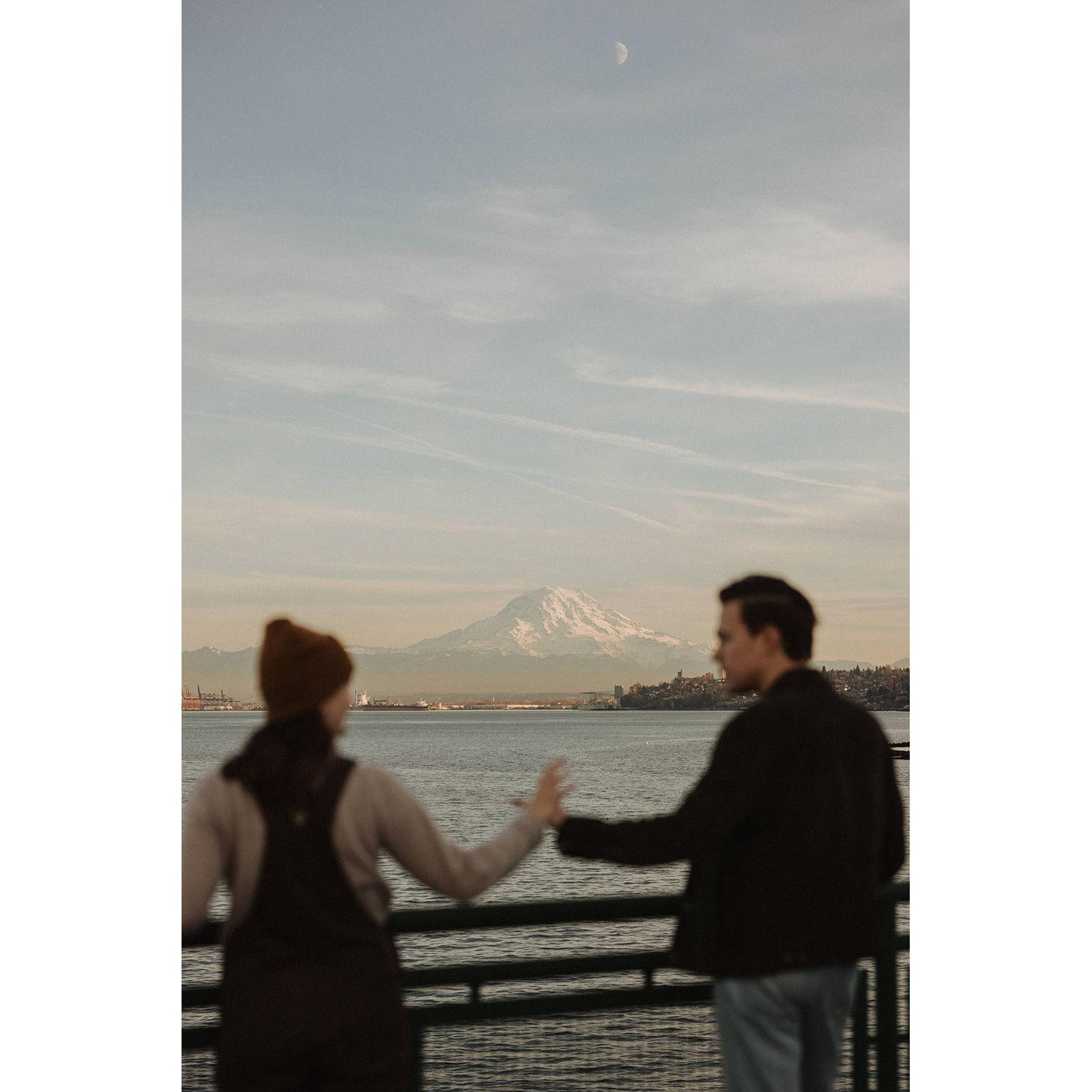 Engagement photos by In the Alpenglow on the Vashon Island ferry in Wahington in the fall of 2023.