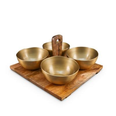 5pc Wood Gold Detail Condiment Serving Set - Thirstystone