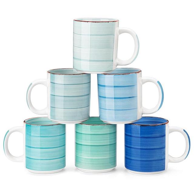 vancasso Bonita Ceramic Coffee Mug Set of 6,16 Oz Coffee Cups with Large Handle for Tea,Latte,Cappuccino,Milk,Cocoa,Dishwasher&Microwave Safe(Blue)