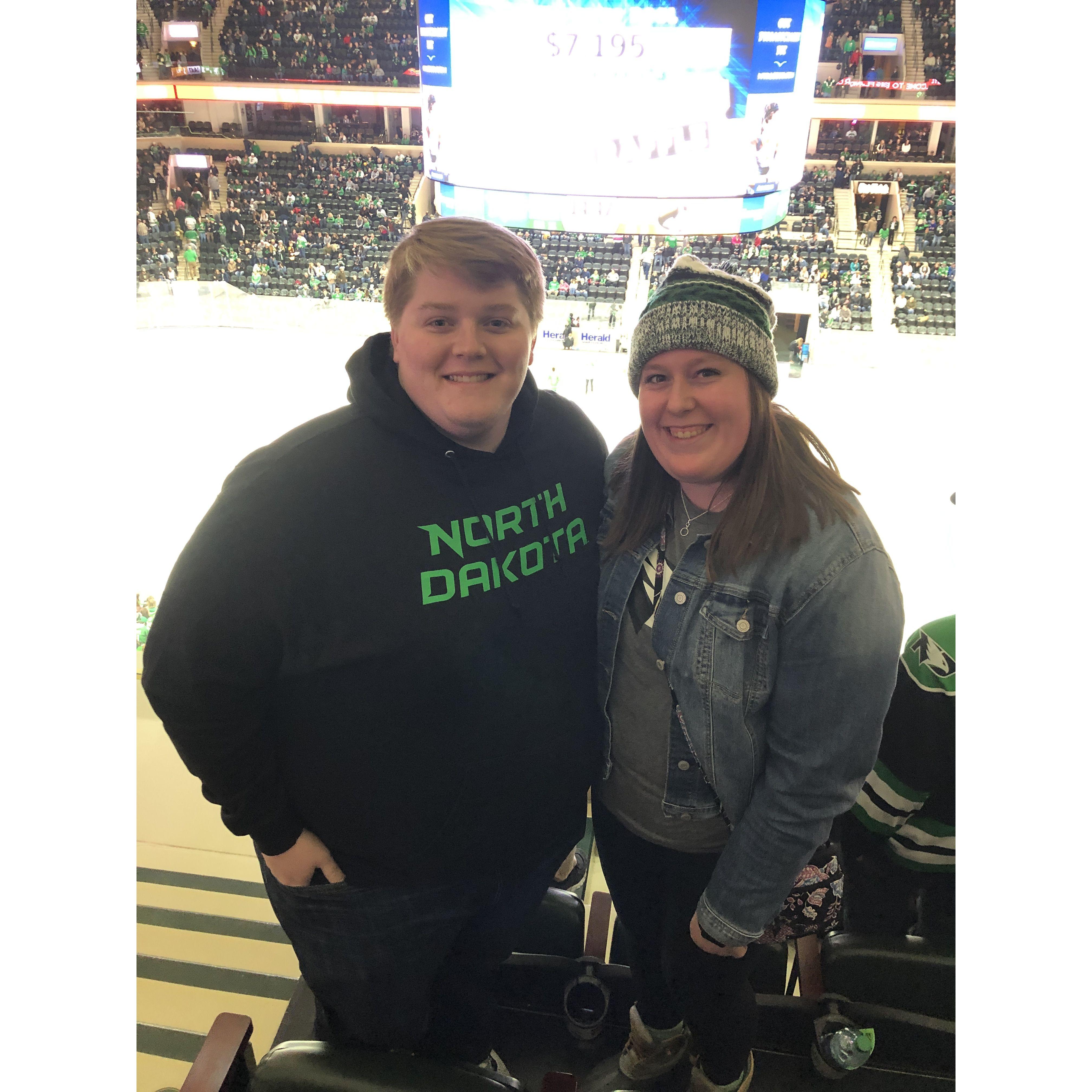 Spent two years cheering on UND's hockey team together while Suzy lived in North Dakota for graduate school and Brandon would visit from Illinois.