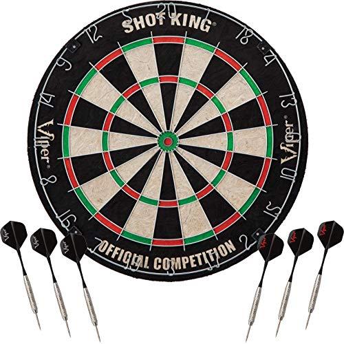 Viper by GLD Products Shot King Regulation Bristle Steel Tip Dartboard Set with Staple-Free Bullseye, High-Grade Compressed Sisal Board with Rotating Number Ring, Includes 6 Steel Tip Darts