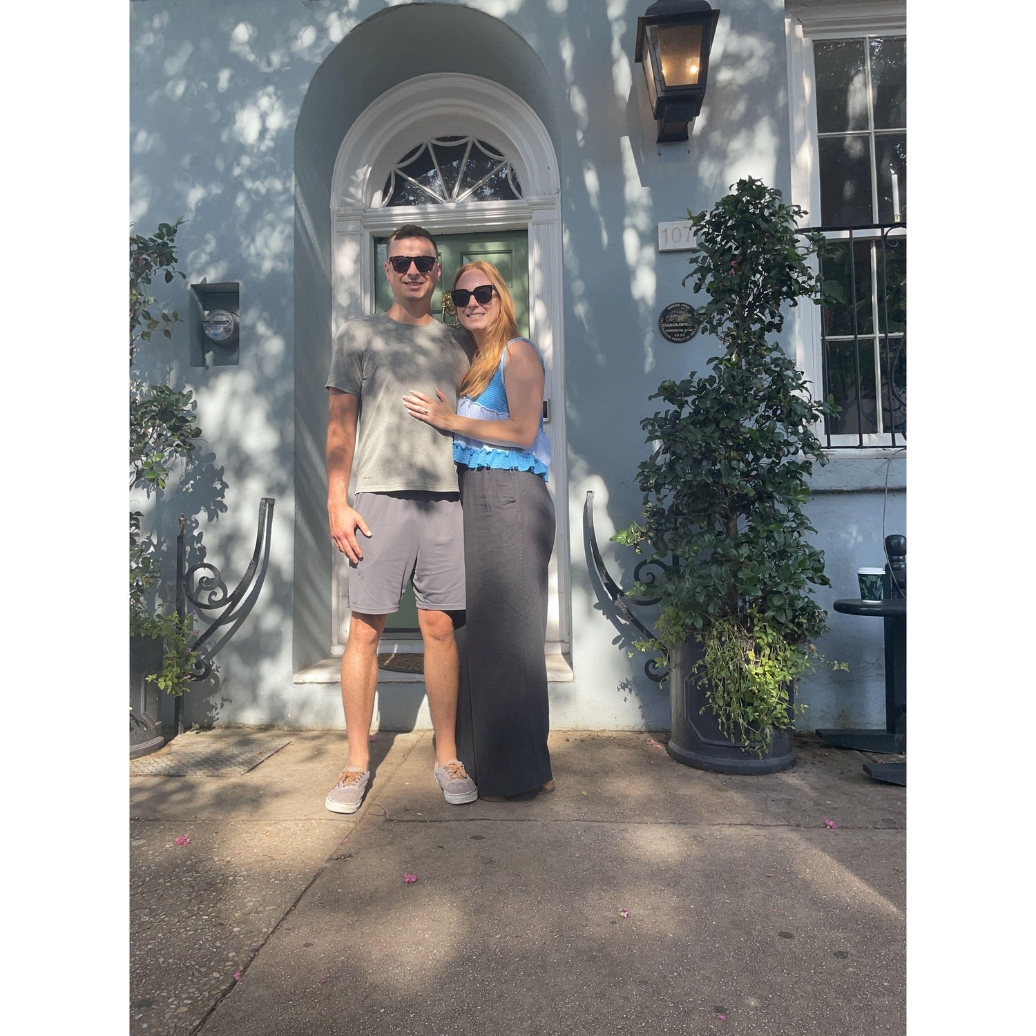The day after we got engaged! Our favorite past time... walking around Charleston.