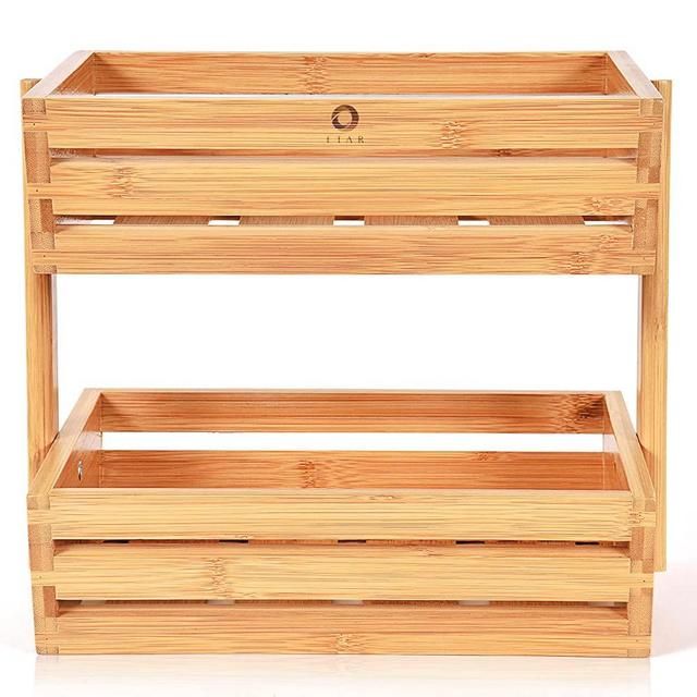 Bamboo Fruit Basket - 2 Tier Wooden Fruit Bowl for Kitchen Counter - Farmhouse Decor Fruit Holder for Kitchen W/ Paring Knife - Good for the Earth, Beautiful for Your Home by Etar