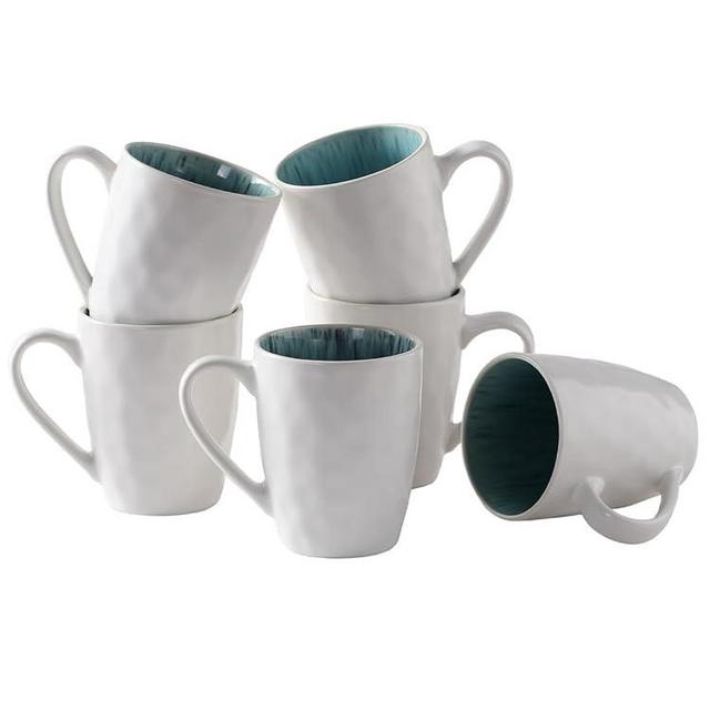 DOWAN Stoneware Coffee Mugs Set of 6, 16 oz Ceramic Coffee Cups with Large Handles for Men Women, Porcelain Big Mug for Tea Latte, Housewarming Wedding Gifts