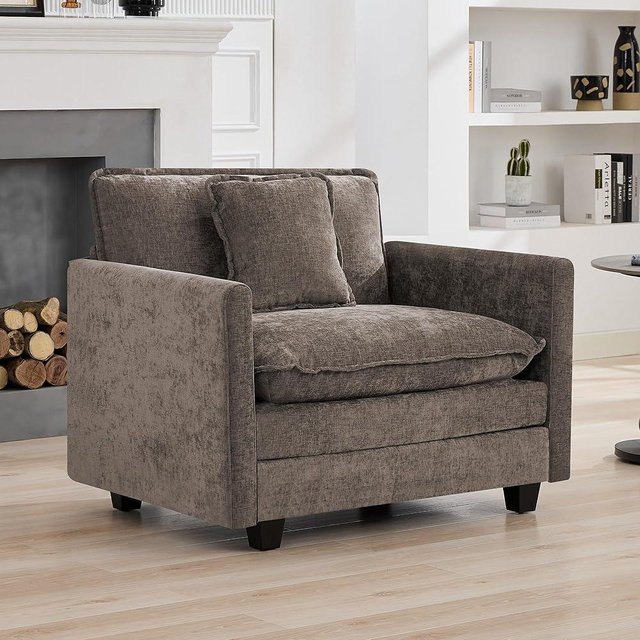 WUTUTUEE 41'' Modern Chenille Oversized Chair, Upholstered Accent Living Room Chair with Extra Thicked Deep Seat, Single Lounge Chair for Bedroom, Small Apartment, Brown