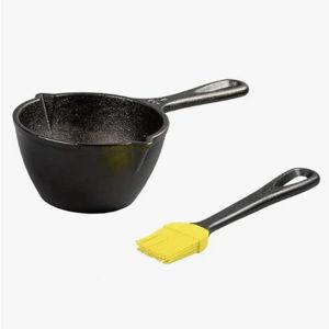 Lodge 15.2 Ounce Cast Iron Melting Pot + Silicone Basting Brush - Unparalleled Heat Retention - Heat Resistant Basting Brush up to 450° - Black and Yellow