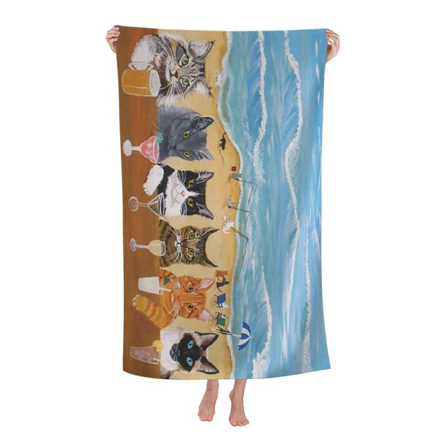 Cat Microfiber Beach Towel for Women, Adults - Cute Personalized, Oversized, Quick Dry, Sand Free - 30"x 60"