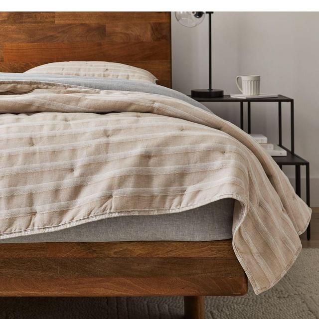 Hemp Cotton Hazy Stripe Coverlet, Standard Sham, Set of 2, Clay