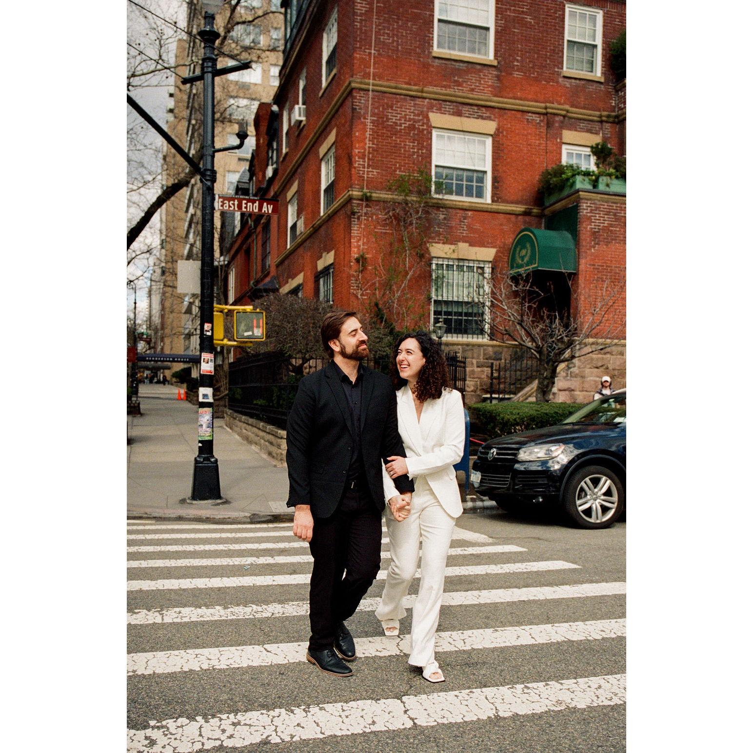 Taking a stroll down the street from our apartment.