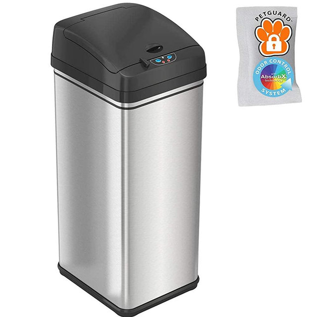 iTouchless 13 Gallon Pet-Proof Sensor Trash Can with AbsorbX Odor Filter, Touchless Kitchen Garbage Wastebasket Bin Prevents Dogs & Cats Opening Lid