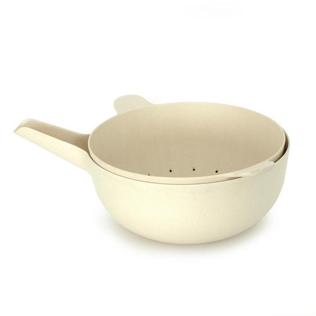Bamboo Large Mixing Bowl and Colander Set - Off White