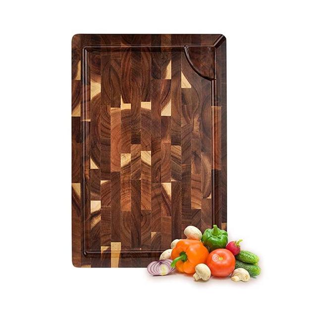 Kitchen Cutting Board Wood - Large Size 18"X12"X1.38" - End Grain Cutting Board Wood - Kitchen Chopping Board Wooden, Acacia Wood Chopping Block, Wooden Butcher Block With Juice Groove & Handle