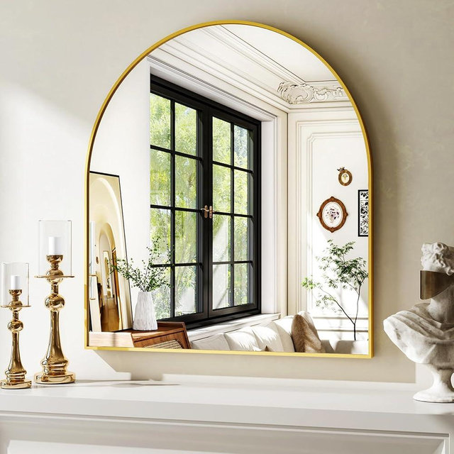 Arched Bathroom Mirror - Wall Mirror for Bathroom, Metal Frame Vanity Mirror, Dresser Mirror, Arch Decorative Mirrors for Living Room, Bedroom, Entryway, Mantle