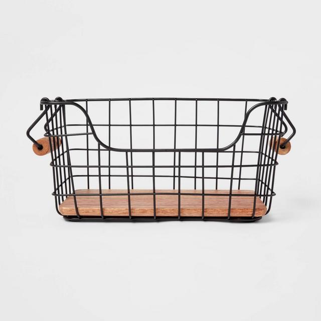Iron and Mangowood Wire Fruit Basket with Handles Black - Threshold™