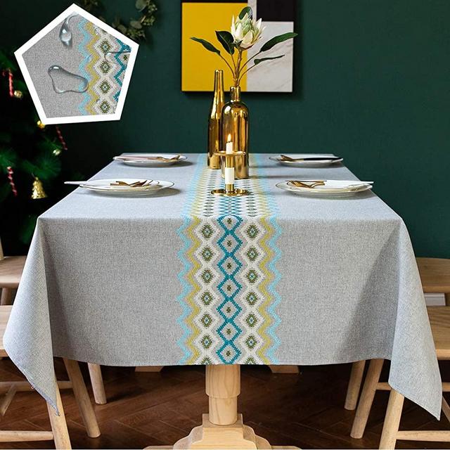 TEWENE Table Cloth, Waterproof Tablecloth Wrinkle Free Spill-Proof Cotton Linen Rectangle Tablecloth Wipeable Tableclothes for Dining Party (Rectangle/Oblong, 55''x102'',8-10 Seats, Grey)