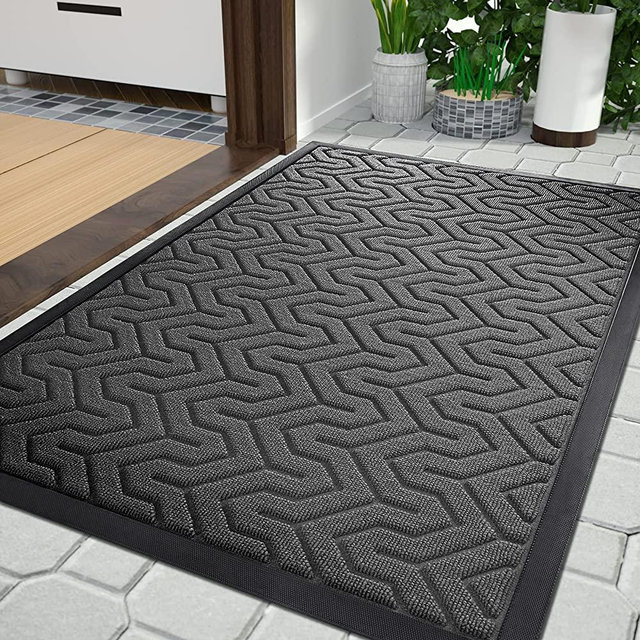 Yimobra Front Door Mat, All-Season Heavy Duty Durable Door Mat for Home Entrance, Garage and Garden Entryway Floor Mat, Non Slip Natural Rubber, Fade Resistant, Easy Clean, 29.5 x 17 Inch, Grey