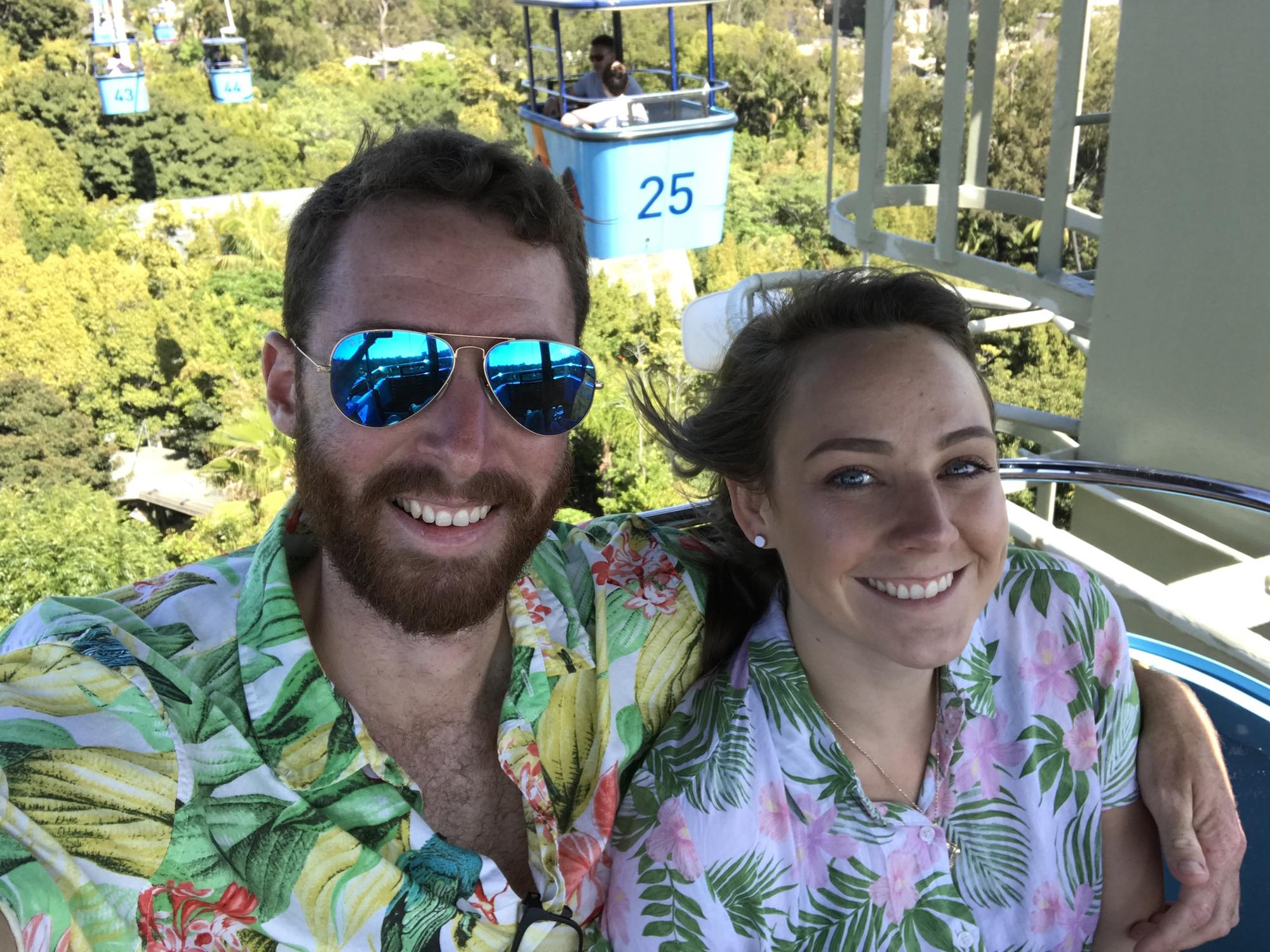 The "Skyfari" at the San Diego Zoo. Our first photo together. We unintentionally matched.