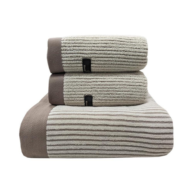 USTIDE Brown Luxury Spa-Grade Bath Towel Set-100% Cotton Striped Bath Towels for Guest Room Sauna, 3-Piece Quick-Dry Set(1 Beach Towel+2 Facial Towels)