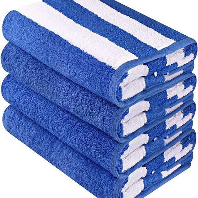 Utopia Towels Cabana Stripe Beach Towels, Blue, (30 x 60 Inches) - 100% Ring Spun Cotton Large Pool Towels, Soft and Quick Dry Swim Towels (Pack of 4)