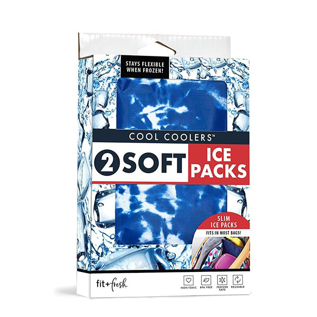 Cool Coolers by Fit + Fresh, 7 x 5" Flexible Sweat-Proof Ice for Lunch Box, Coolers, Beach Bags and Picnic Baskets, Blue Tie Dye, 2 Pack
